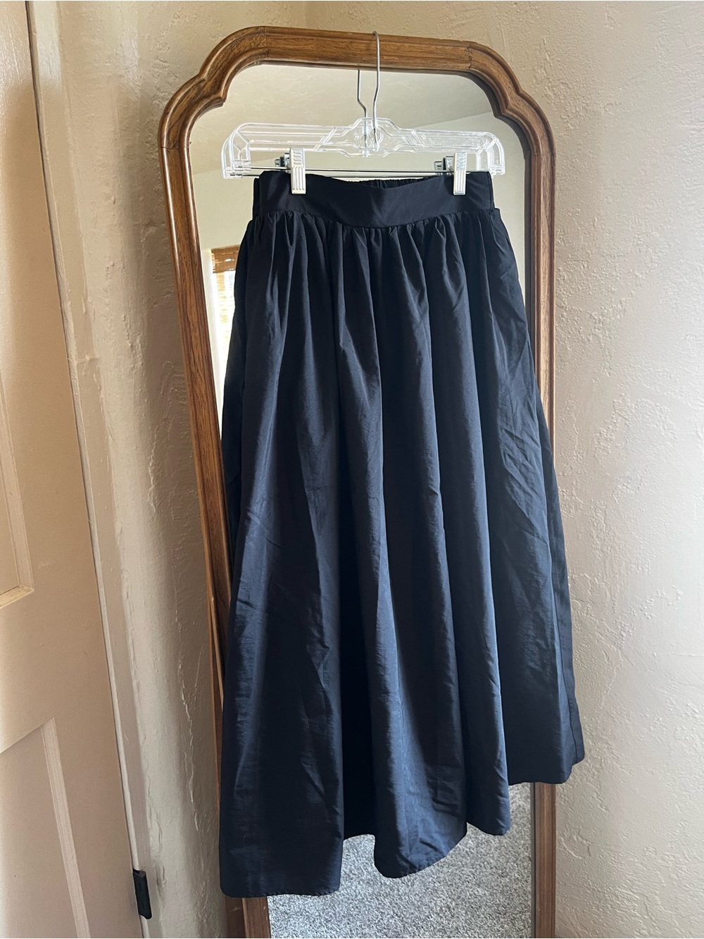 Anthropologie Black Midi Gathered-Waist Skirt